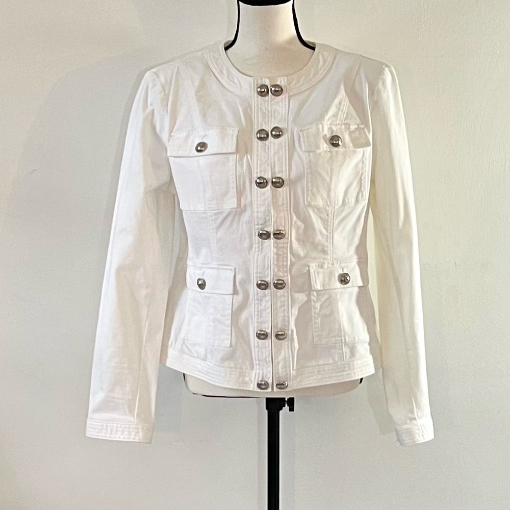 WHBM Womens Button Military Style Jacket White Size 14 Spring